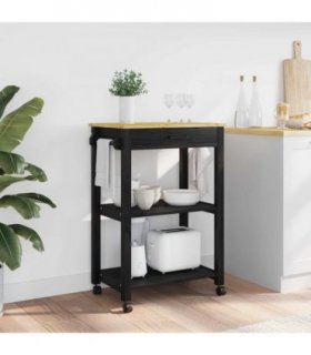 vidaXL Kitchen Trolley MONZA Black 60 x 40 x 88.5 cm Solid Pine Wood — Size: 60 x 40 x 90 cm — V0671976327