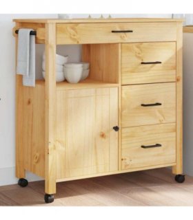 vidaXL Kitchen Trolley MONZA 84x40x88.5 cm Solid Wood Pine — Colour: brown