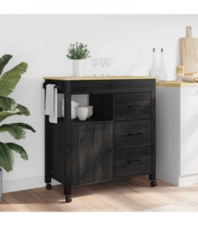 vidaXL Kitchen Trolley MONZA Black 84 x 40 x 88.5 cm Solid Pine Wood