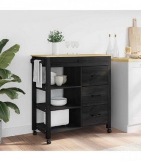 vidaXL Kitchen Trolley MONZA Black 84 x 40 x 88.5 cm Solid Pine Wood — V0671976344