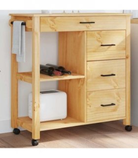 vidaXL Kitchen Trolley MONZA 84x40x88.5 cm Solid Wood Pine — Colour: brown — V0671976347