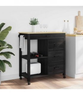 vidaXL Kitchen Trolley MONZA Black 84 x 40 x 88.5 cm Solid Pine Wood — V0671976348