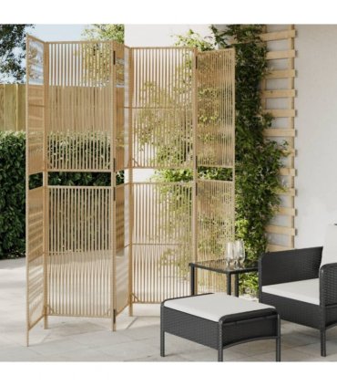 vidaXL Room Divider 6 Panels Beige Poly Rattan — Size: 294 x 200 cm, Model: line weaving