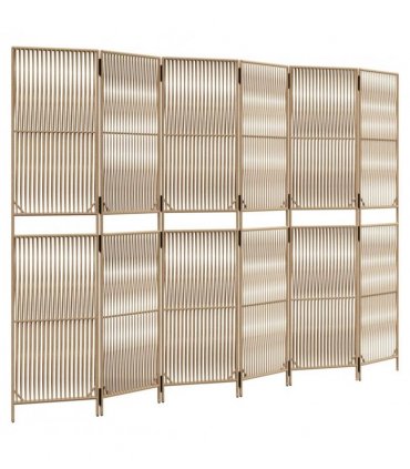 vidaXL Room Divider 6 Panels Beige Poly Rattan — Size: 294 x 200 cm, Model: line weaving