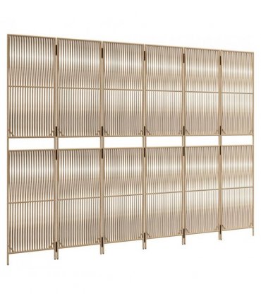 vidaXL Room Divider 6 Panels Beige Poly Rattan — Size: 294 x 200 cm, Model: line weaving