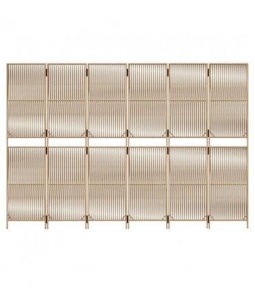 vidaXL Room Divider 6 Panels Beige Poly Rattan — Size: 294 x 200 cm, Model: line weaving