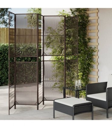 vidaXL Room Divider 6 Panels Brown Poly Rattan — Size: 294 x 200 cm, Model: line weaving