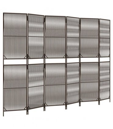 vidaXL Room Divider 6 Panels Brown Poly Rattan — Size: 294 x 200 cm, Model: line weaving