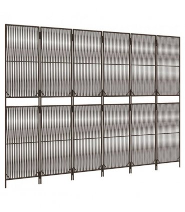 vidaXL Room Divider 6 Panels Brown Poly Rattan — Size: 294 x 200 cm, Model: line weaving