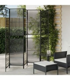 vidaXL Room Divider 6 Panels Black Poly Rattan — Size: 294 x 200 cm, Model: line weaving
