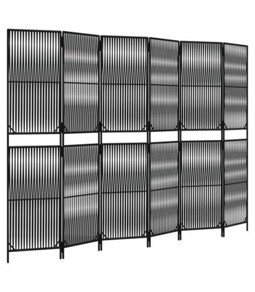 vidaXL Room Divider 6 Panels Black Poly Rattan — Size: 294 x 200 cm, Model: line weaving