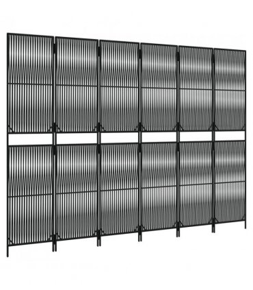 vidaXL Room Divider 6 Panels Black Poly Rattan — Size: 294 x 200 cm, Model: line weaving