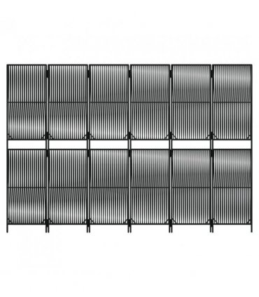 vidaXL Room Divider 6 Panels Black Poly Rattan — Size: 294 x 200 cm, Model: line weaving