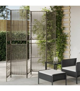 vidaXL Room Divider 6 Panels Grey Poly Rattan — Size: 294 x 200 cm, Model: line weaving