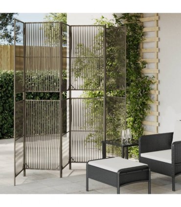 vidaXL Room Divider 6 Panels Grey Poly Rattan — Size: 294 x 200 cm, Model: line weaving