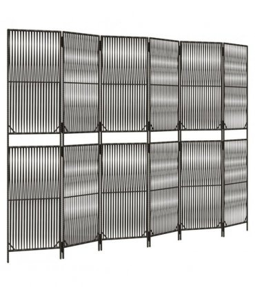 vidaXL Room Divider 6 Panels Grey Poly Rattan — Size: 294 x 200 cm, Model: line weaving