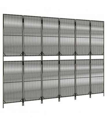 vidaXL Room Divider 6 Panels Grey Poly Rattan — Size: 294 x 200 cm, Model: line weaving