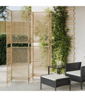 vidaXL Room Divider 5 Panels Beige Poly Rattan — Size: 245 x 200 cm, Model: line weaving