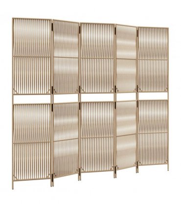 vidaXL Room Divider 5 Panels Beige Poly Rattan — Size: 245 x 200 cm, Model: line weaving