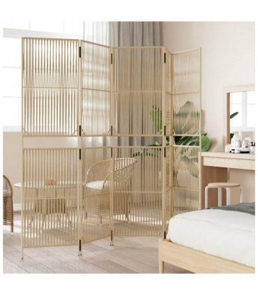 vidaXL Room Divider 5 Panels Beige Poly Rattan — Size: 245 x 200 cm, Model: line weaving