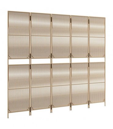 vidaXL Room Divider 5 Panels Beige Poly Rattan — Size: 245 x 200 cm, Model: line weaving