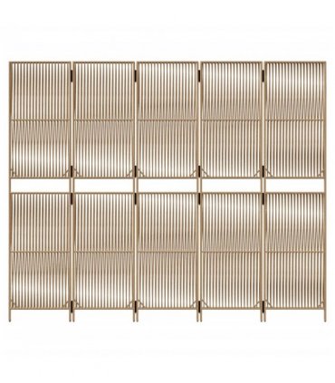 vidaXL Room Divider 5 Panels Beige Poly Rattan — Size: 245 x 200 cm, Model: line weaving