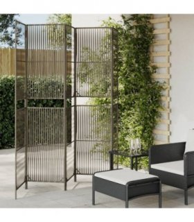 vidaXL Room Divider 5 Panels Grey Poly Rattan — Size: 245 x 200 cm, Model: line weaving