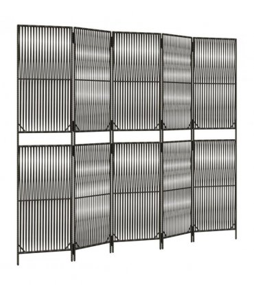 vidaXL Room Divider 5 Panels Grey Poly Rattan — Size: 245 x 200 cm, Model: line weaving