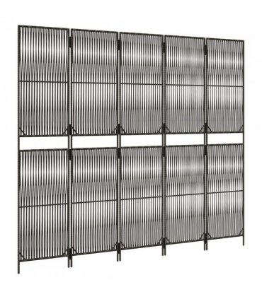 vidaXL Room Divider 5 Panels Grey Poly Rattan — Size: 245 x 200 cm, Model: line weaving