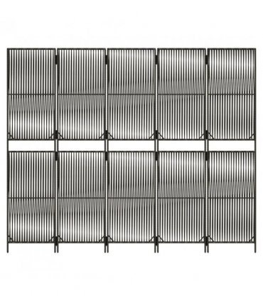 vidaXL Room Divider 5 Panels Grey Poly Rattan — Size: 245 x 200 cm, Model: line weaving