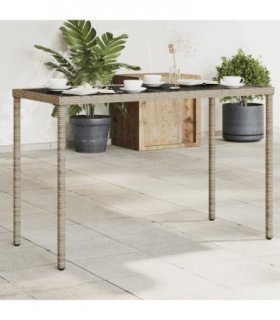 vidaXL Garden Table with Glass Top Grey 115x54x74 cm Poly Rattan