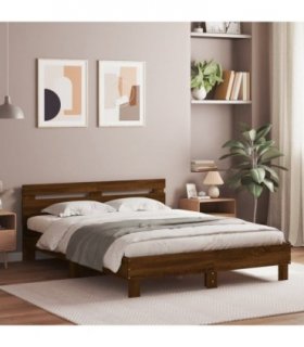 vidaXL Bed Frame with LED without Mattress Brown Oak 150x200 cm King Size — Size: 150 x 200 cm