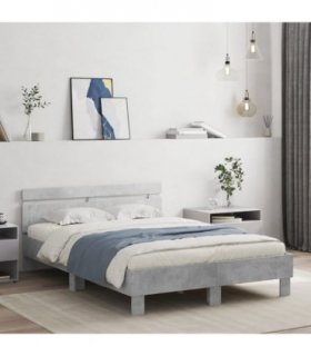 vidaXL Bed Frame with LED without Mattress Concrete Grey 135x190 cm Double — Size: 135 x 190 cm