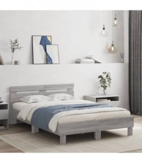 vidaXL Bed Frame with LED without Mattress Grey Sonoma 120x200 cm — Size: 120 x 200 cm