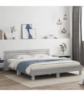 vidaXL Bed Frame with LED without Mattress Grey Sonoma 180x200 cm Super King — Size: 180 x 200 cm