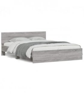 vidaXL Bed Frame with Headboard and LED Grey Sonoma 150x200 cm King Size — Size: 150 x 200 cm
