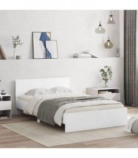 vidaXL Bed Frame | White | Engineered wood, plywood for slats — Size: 135 x 190 cm
