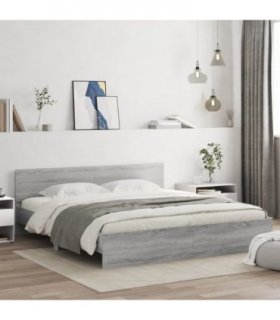 vidaXL Bed Frame | Grey Sonoma | Engineered wood, Plywood slats | 200 x 200 cm