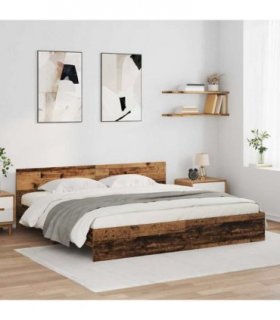 vidaXL Bed Frame with Headboard Old Wood 200 x 200 cm Engineered Wood