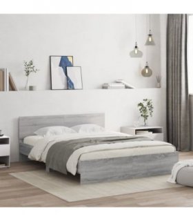 vidaXL Bed Frame with LED without Mattress Grey Sonoma 160x200 cm — Size: 160 x 200 cm