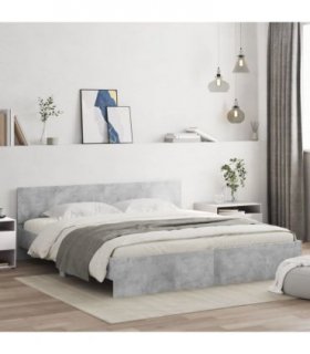 vidaXL Bed Frame with LED without Mattress Concrete Grey 200x200 cm — Size: 200 x 200 cm
