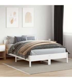 vidaXL Bed Frame | White | Solid pine wood, Plywood | Double | Bed Frame — Size: 160 x 200 cm