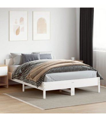 vidaXL Bed Frame | White | Solid pine wood, Plywood | Double | Bed Frame — Size: 160 x 200 cm