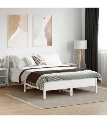 vidaXL Bed Frame without Mattress White 160x200 cm Solid Wood Pine — Size: 160 x 200 cm — V0671976751