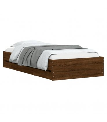 vidaXL Bed Frame with Drawers without Mattress Brown Oak 75x190 cm Small Single — Size: 75 x 190 cm