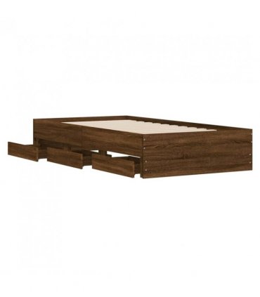 vidaXL Bed Frame with Drawers without Mattress Brown Oak 75x190 cm Small Single — Size: 75 x 190 cm