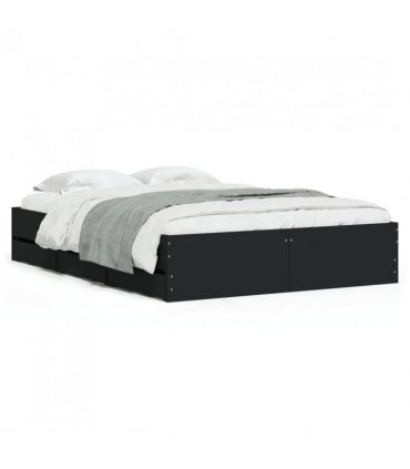 vidaXL Bed Frame with Drawers without Mattress Black 120x190 cm Small Double — Size: 120 x 190 cm
