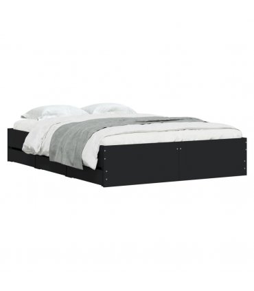 vidaXL Bed Frame with Drawers without Mattress Black 120x190 cm Small Double — Size: 120 x 190 cm