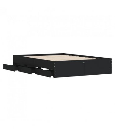 vidaXL Bed Frame with Drawers without Mattress Black 120x190 cm Small Double — Size: 120 x 190 cm