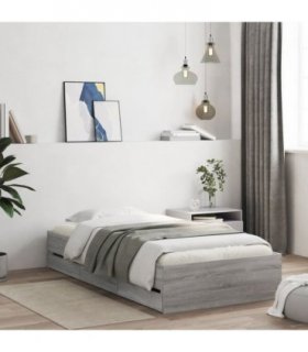 vidaXL Bed Frame with Drawers without Mattress Grey Sonoma 75x190 cm Small Single — Size: 75 x 190 cm